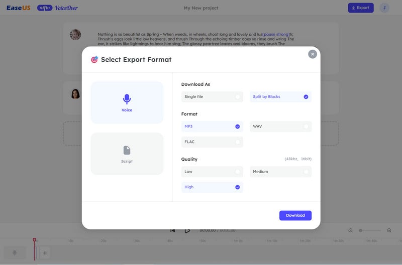 export voice format