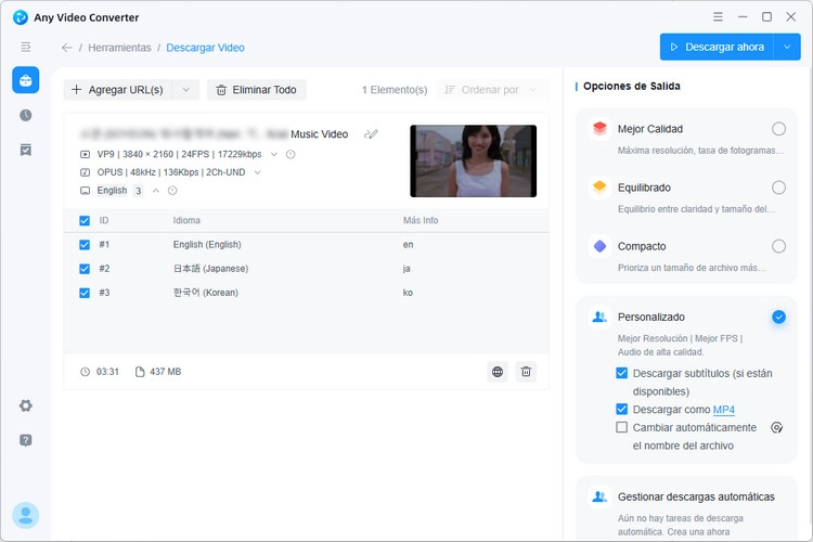 Seleccionar los subtítulos que quieres descargar