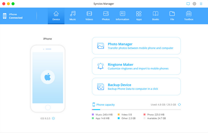 Syncios Phone Manager for mac homepage