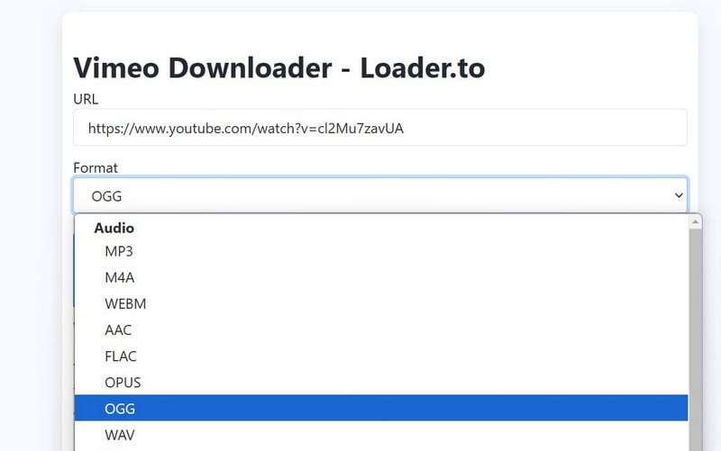 convert youtube to ogg with loaderto