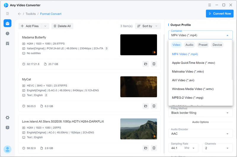 select video output format