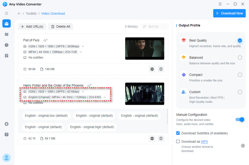 set output profile